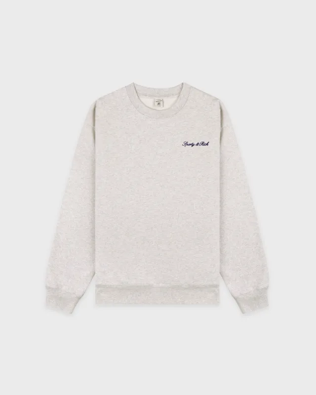 Signature Logo Embroidered Crewneck - Heather Gray/Navy sold by Sporty and Rich