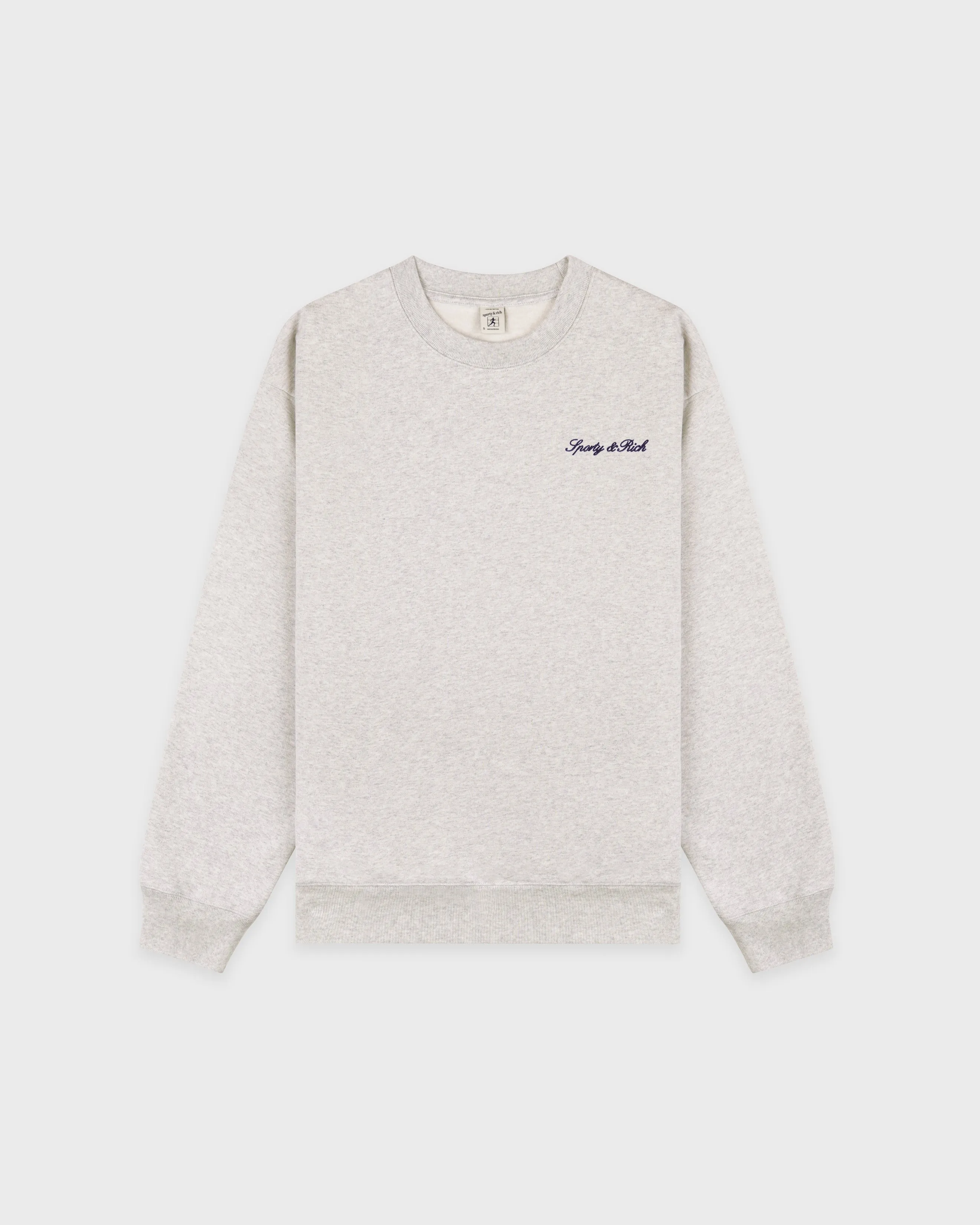 Signature Logo Embroidered Crewneck - Heather Gray/Navy sold by Sporty and Rich