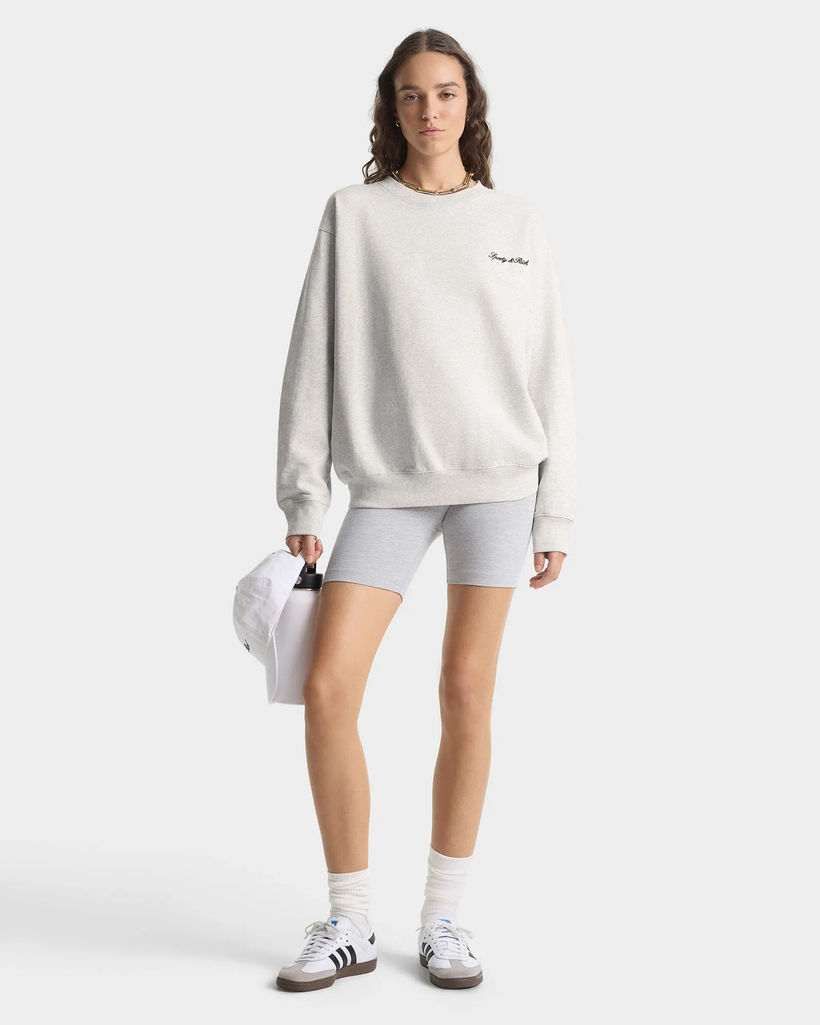 Signature Logo Embroidered Crewneck - Heather Gray/Navy sold by Sporty and Rich product image thumbnail 2