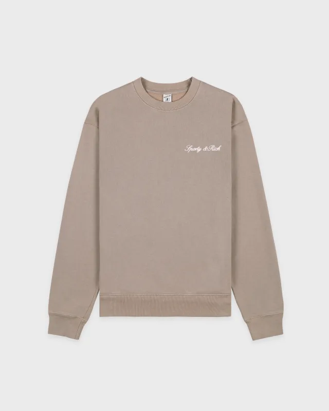 Signature Logo Embroidered Crewneck - Hazelnut/White sold by Sporty and Rich