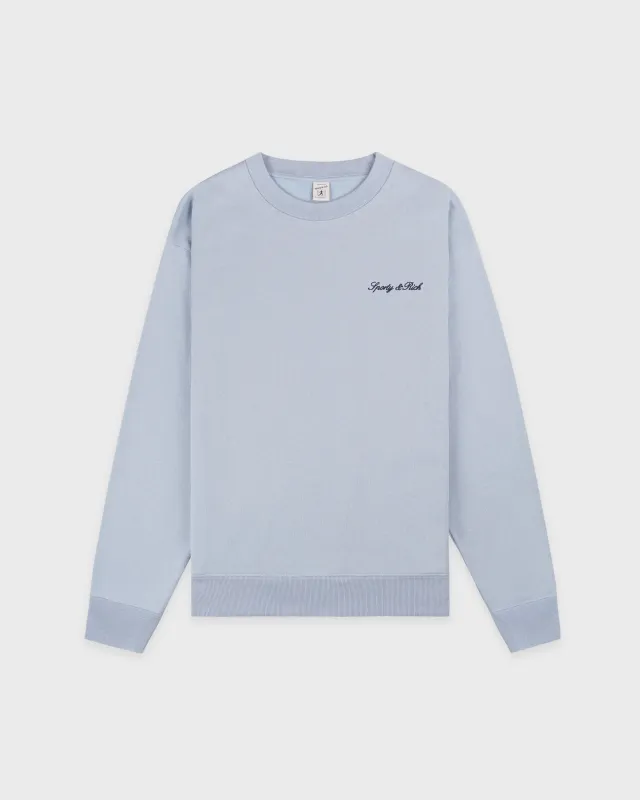 Signature Logo Embroidered Crewneck - Faded Blue/Navy sold by Sporty and Rich