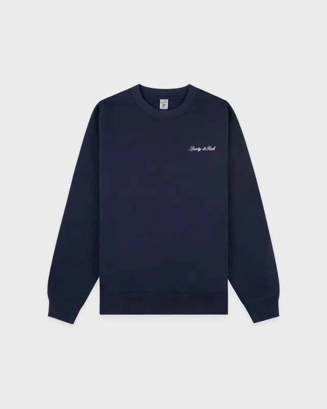 Signature Logo Embroidered Crewneck - Navy/White sold by Sporty and Rich
