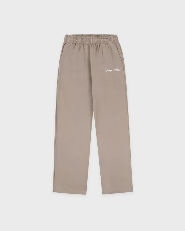 Signature Logo Embroidered Wide Sweatpant - Hazelnut/White sold by Sporty and Rich