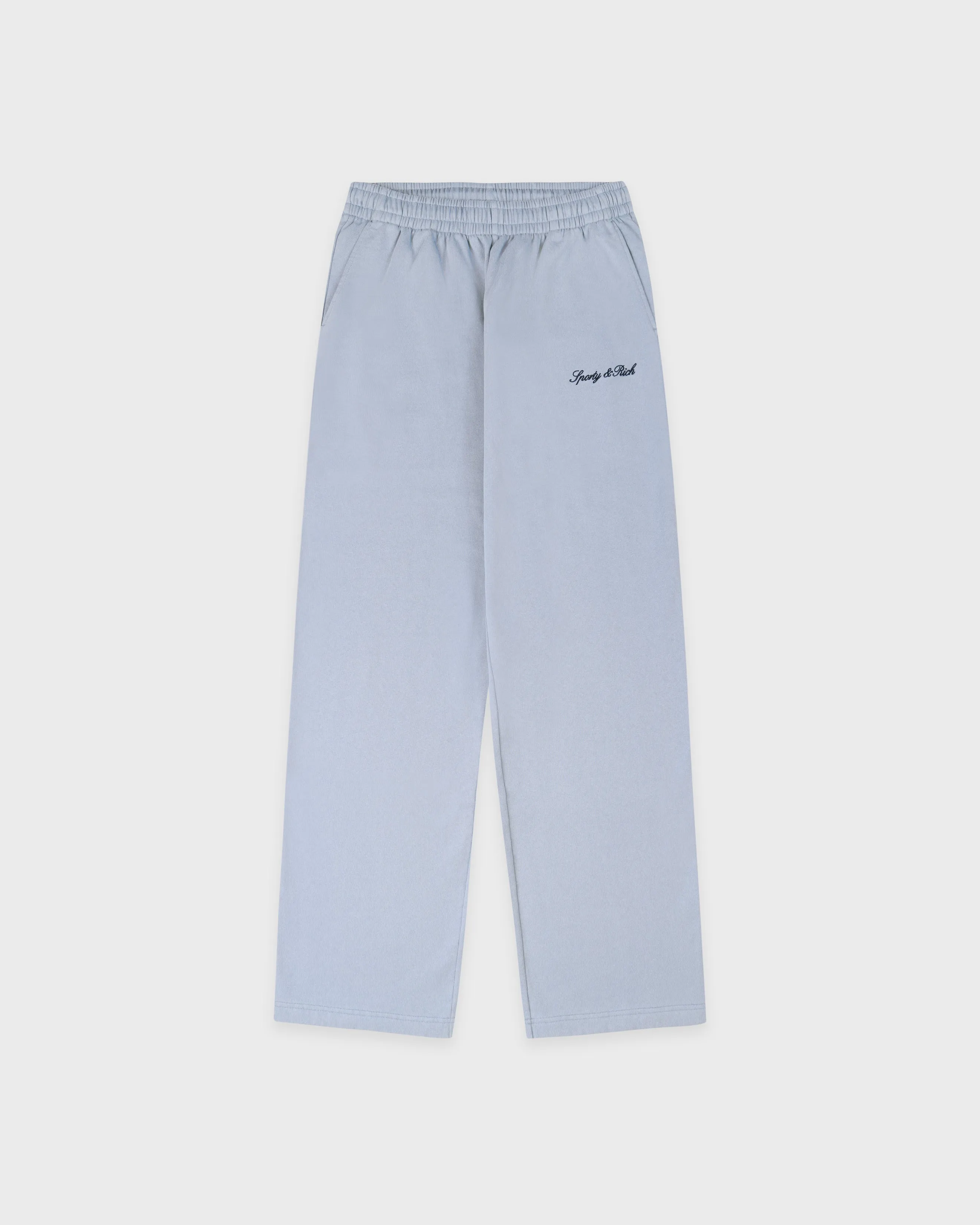 Signature Logo Embroidered Wide Sweatpant - Faded Blue/Navy sold by Sporty and Rich