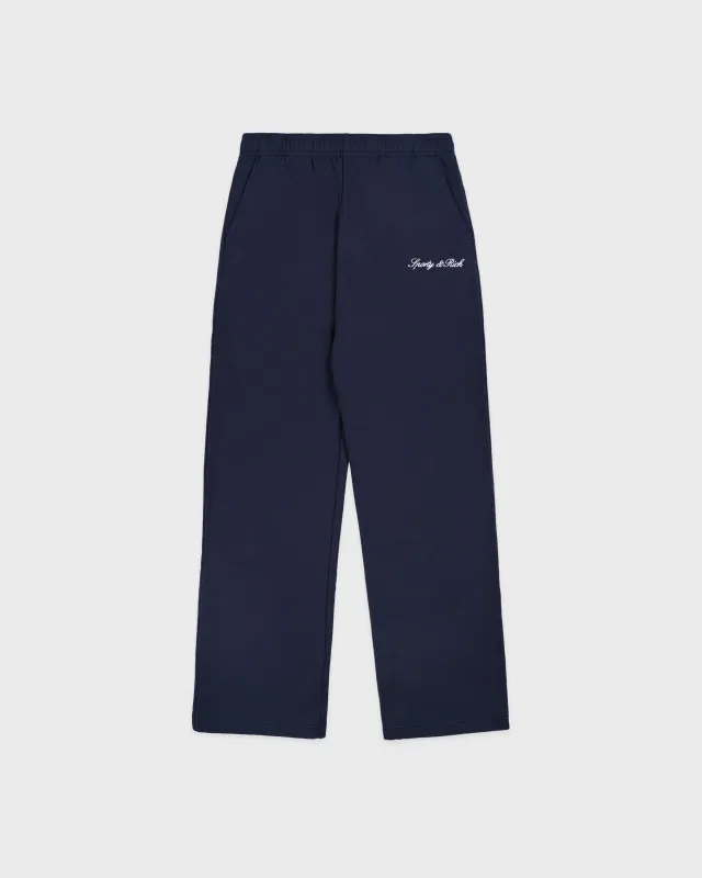 Signature Logo Embroidered Wide Sweatpant - Navy/White sold by Sporty and Rich