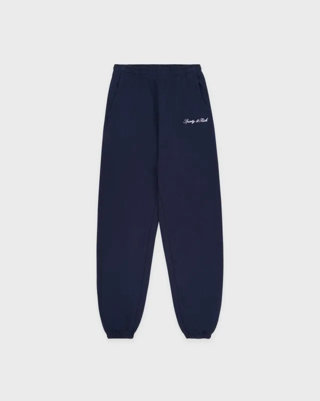 Signature Embroidered Sweatpant - Navy/White sold by Sporty and Rich