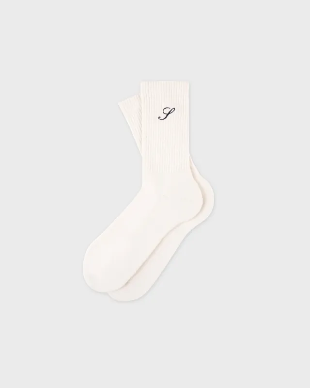 S Logo Wide Rib Cotton Socks - Ecru sold by Sporty and Rich