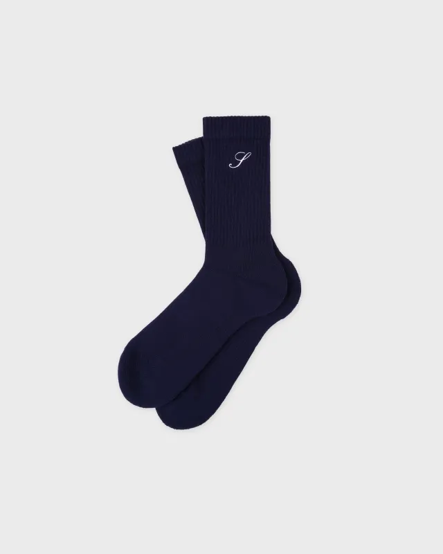 S Logo Wide Rib Cotton Socks - Dark Navy sold by Sporty and Rich
