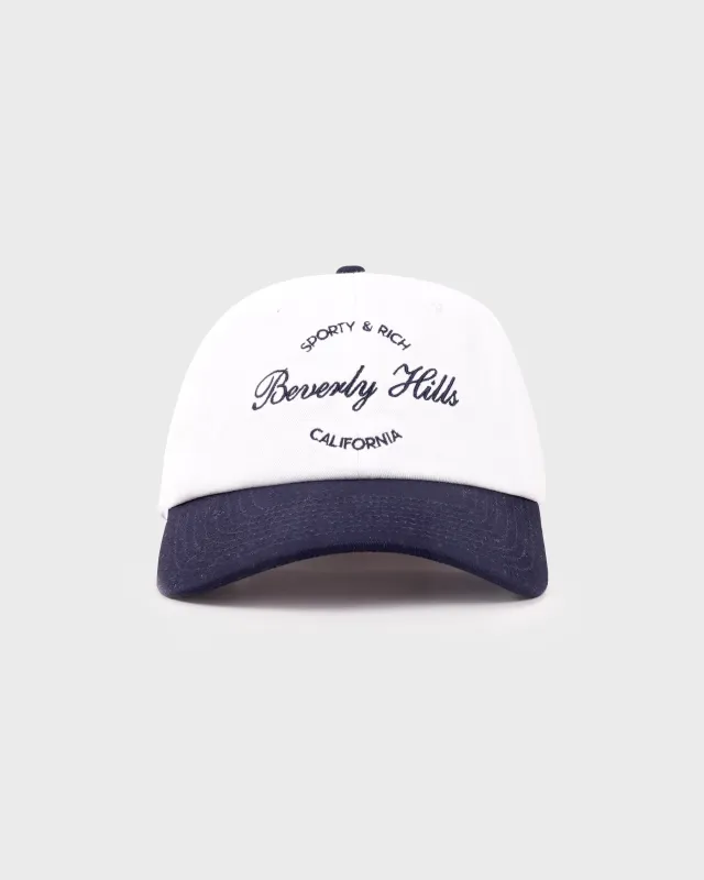 Beverly Script Hat - White/Navy sold by Sporty and Rich