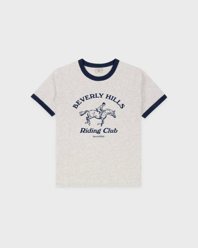 BH Riding Club Ringer Tee - Heather Gray/Dark Navy sold by Sporty and Rich