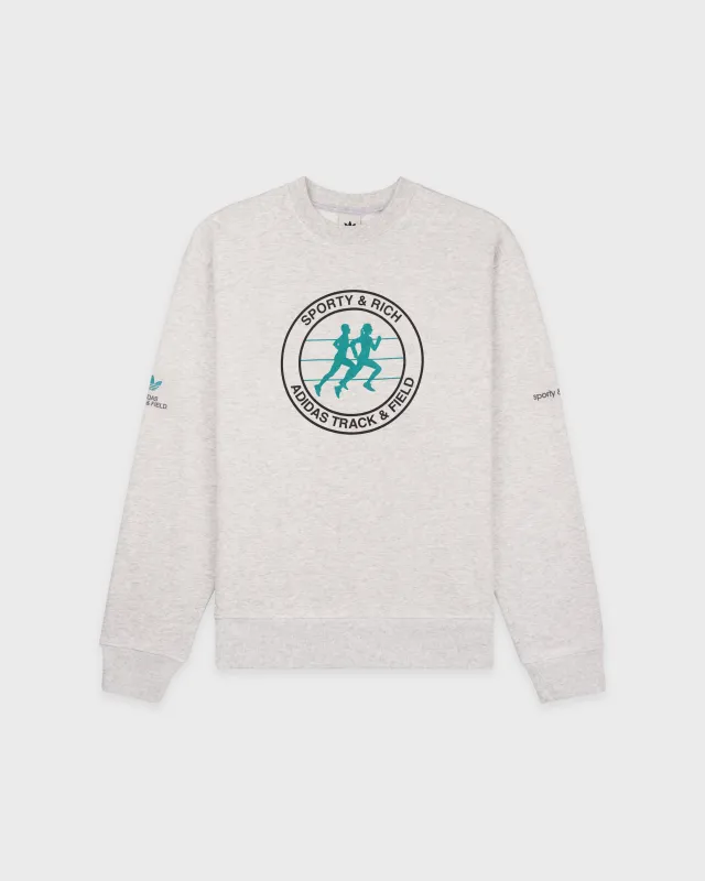 Adidas Track & Field Crewneck - Heather Gray/Faded Black/Teal sold by Sporty and Rich