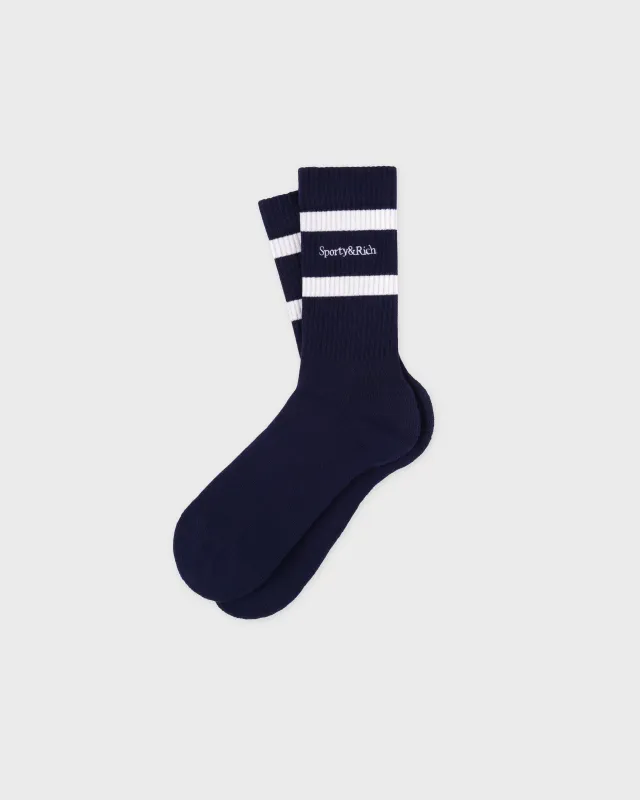 Serif Logo Socks - Navy/White sold by Sporty and Rich