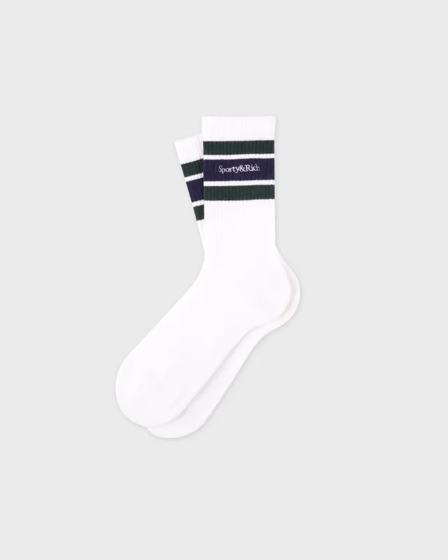 Serif Logo Socks - White/Forest/Navy sold by Sporty and Rich
