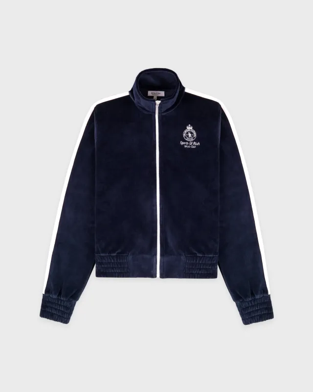 Crown Tennis Elio Velour Track Jacket - Navy/Ecru sold by Sporty and Rich