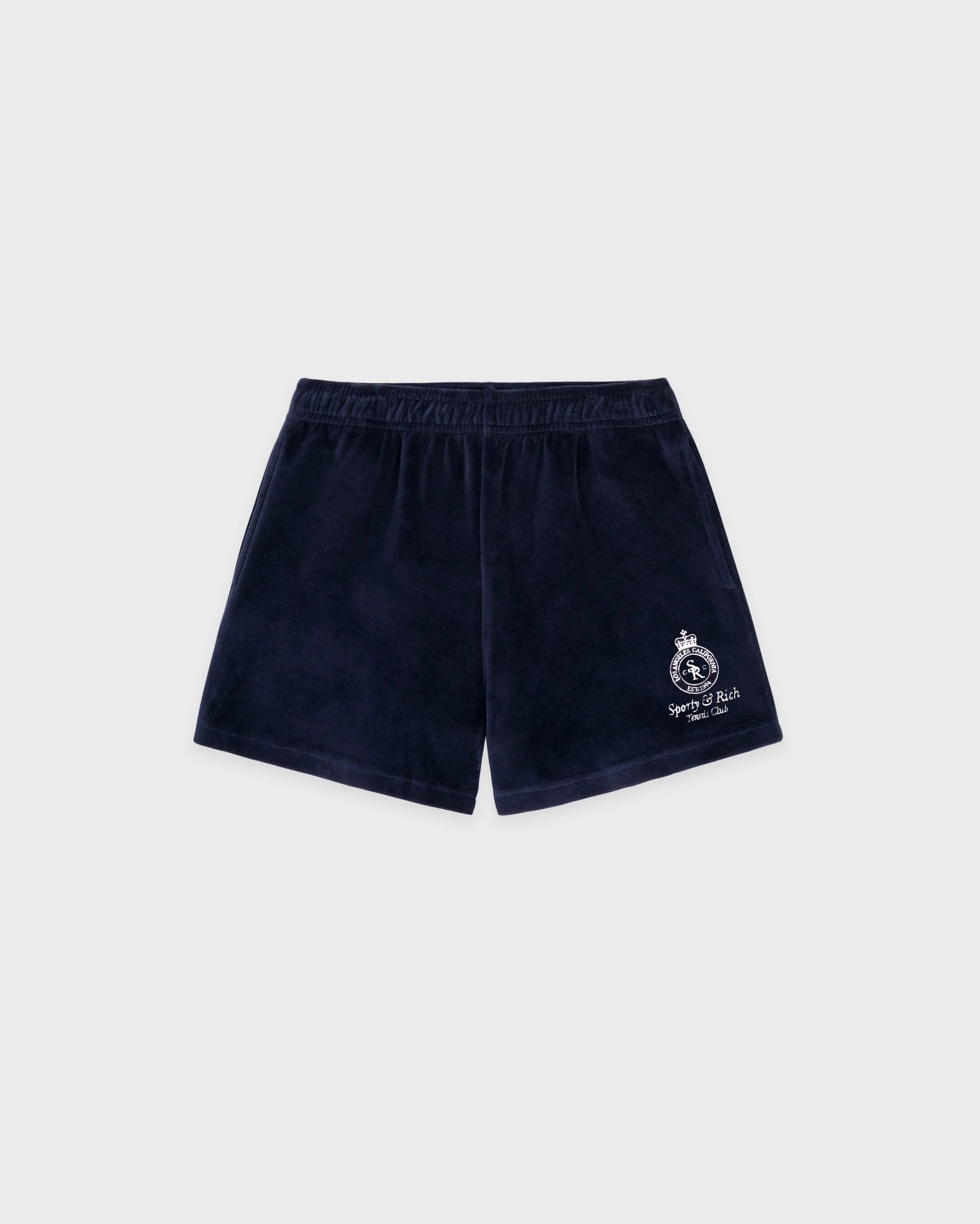 Crown Tennis Velour Short - Navy/Ecru sold by Sporty and Rich