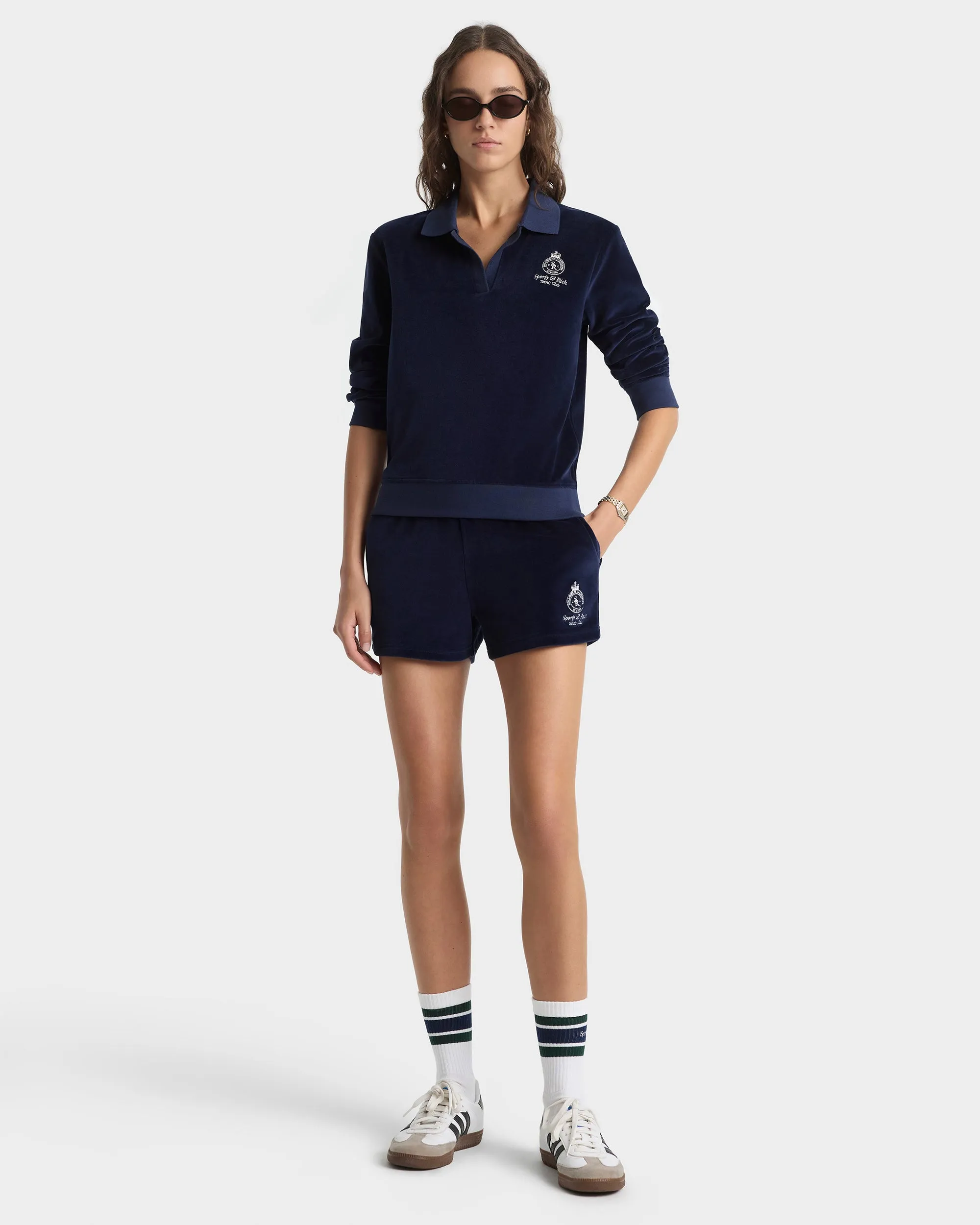 Crown Tennis Velour Short - Navy/Ecru sold by Sporty and Rich product image thumbnail 2