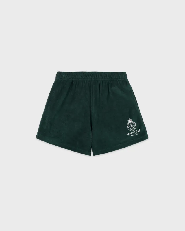 Crown Tennis Velour Short - Forest/Ecru sold by Sporty and Rich