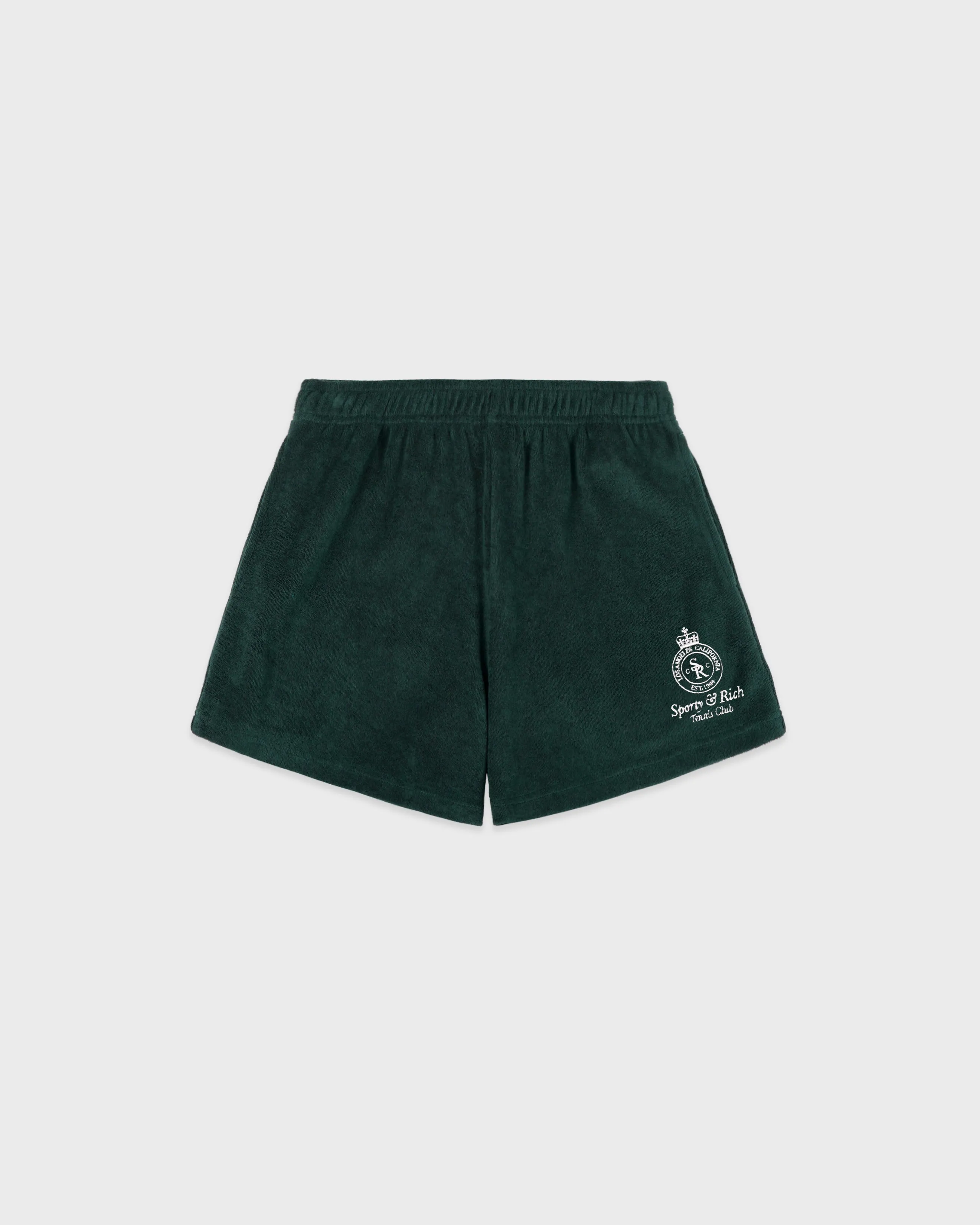 Crown Tennis Velour Short - Forest/Ecru sold by Sporty and Rich