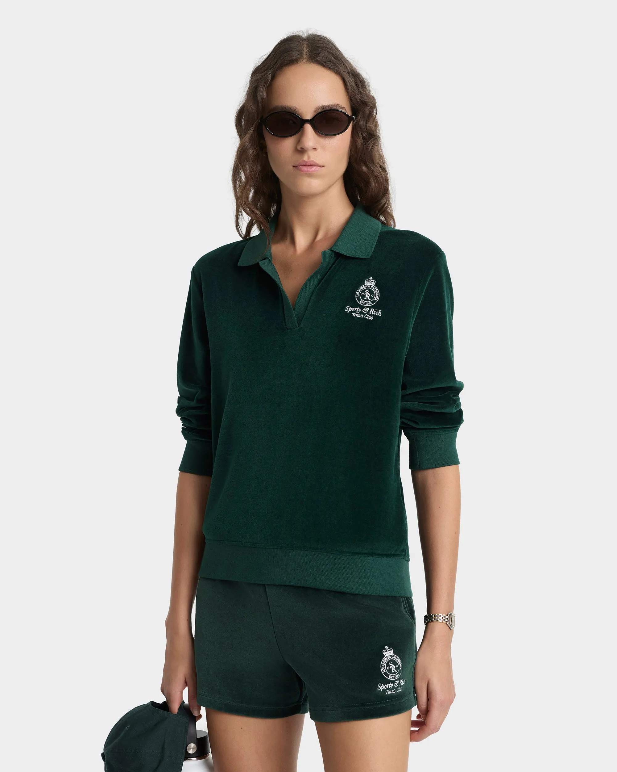 Crown Tennis Velour Short - Forest/Ecru sold by Sporty and Rich product image thumbnail 3