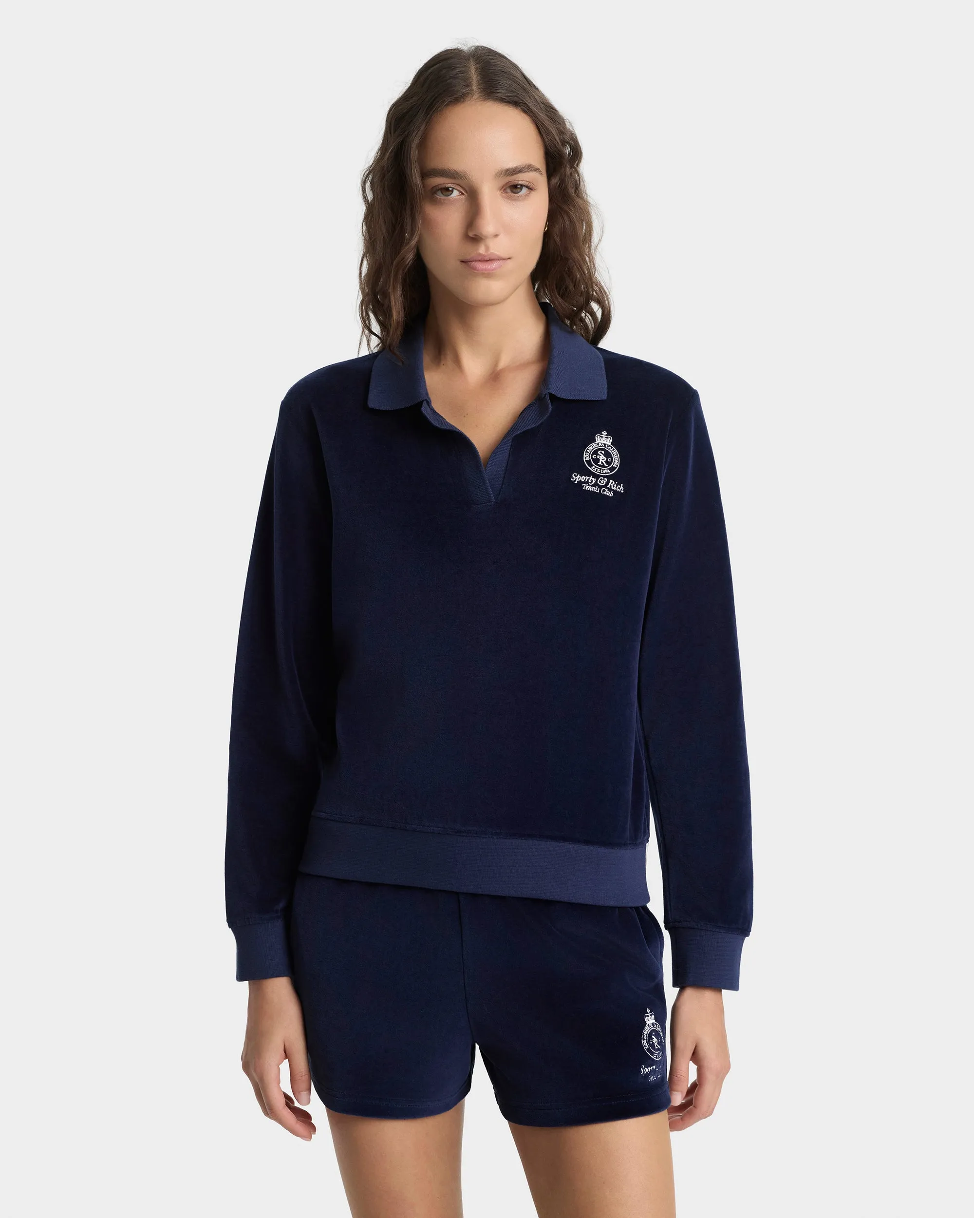 Crown Tennis Velour Polo - Navy/Ecru sold by Sporty and Rich product image thumbnail 3