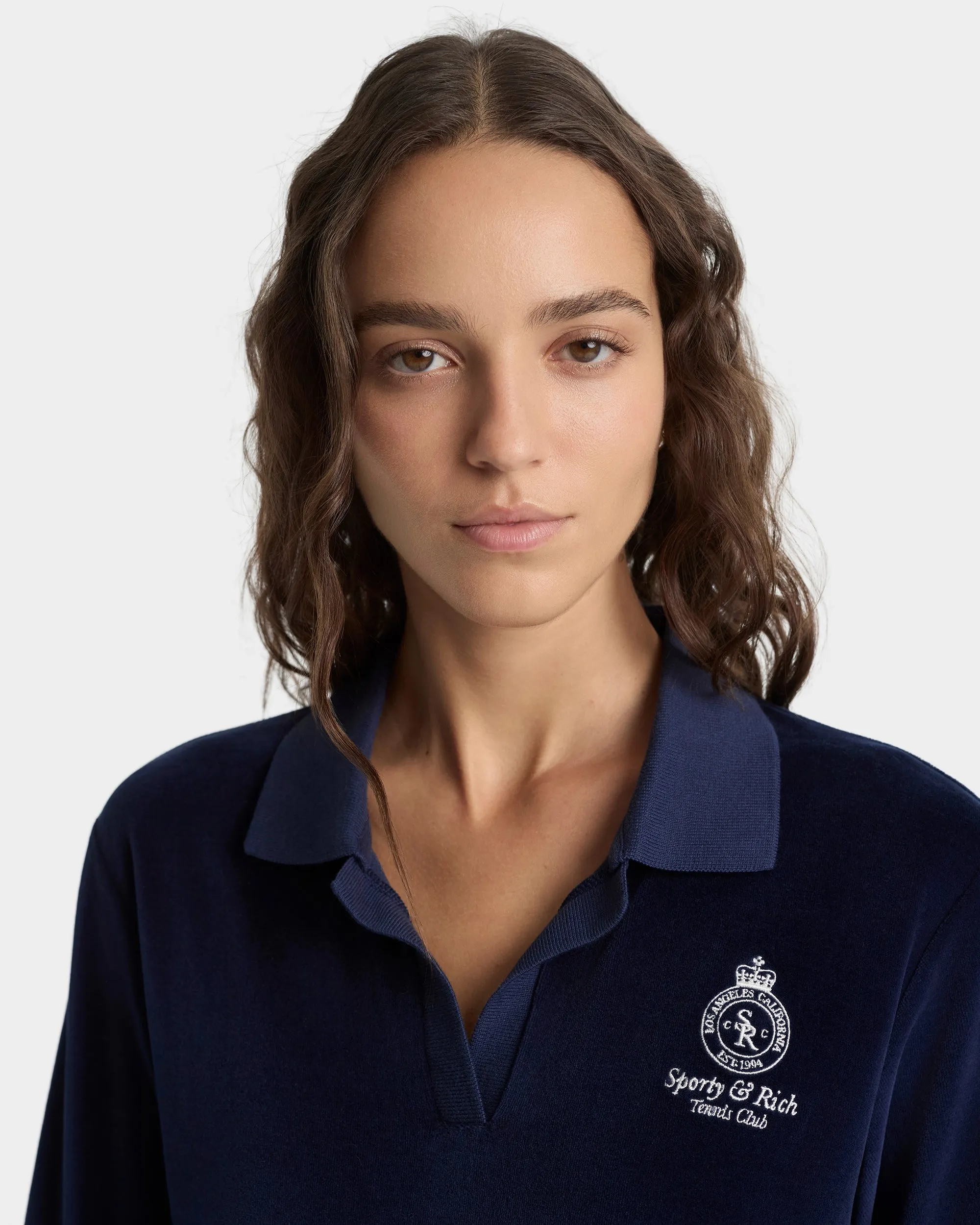 Crown Tennis Velour Polo - Navy/Ecru sold by Sporty and Rich product image thumbnail 4