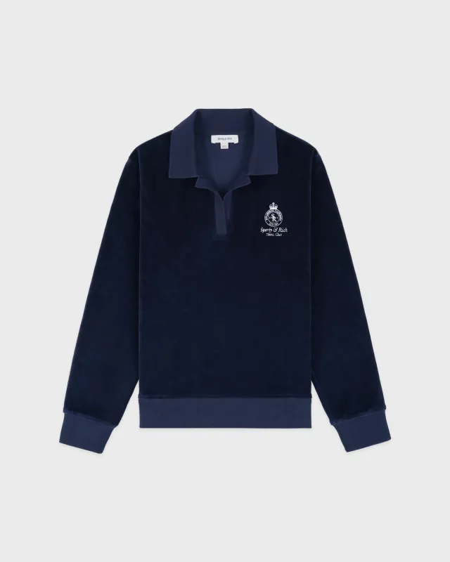 Crown Tennis Velour Polo - Navy/Ecru sold by Sporty and Rich