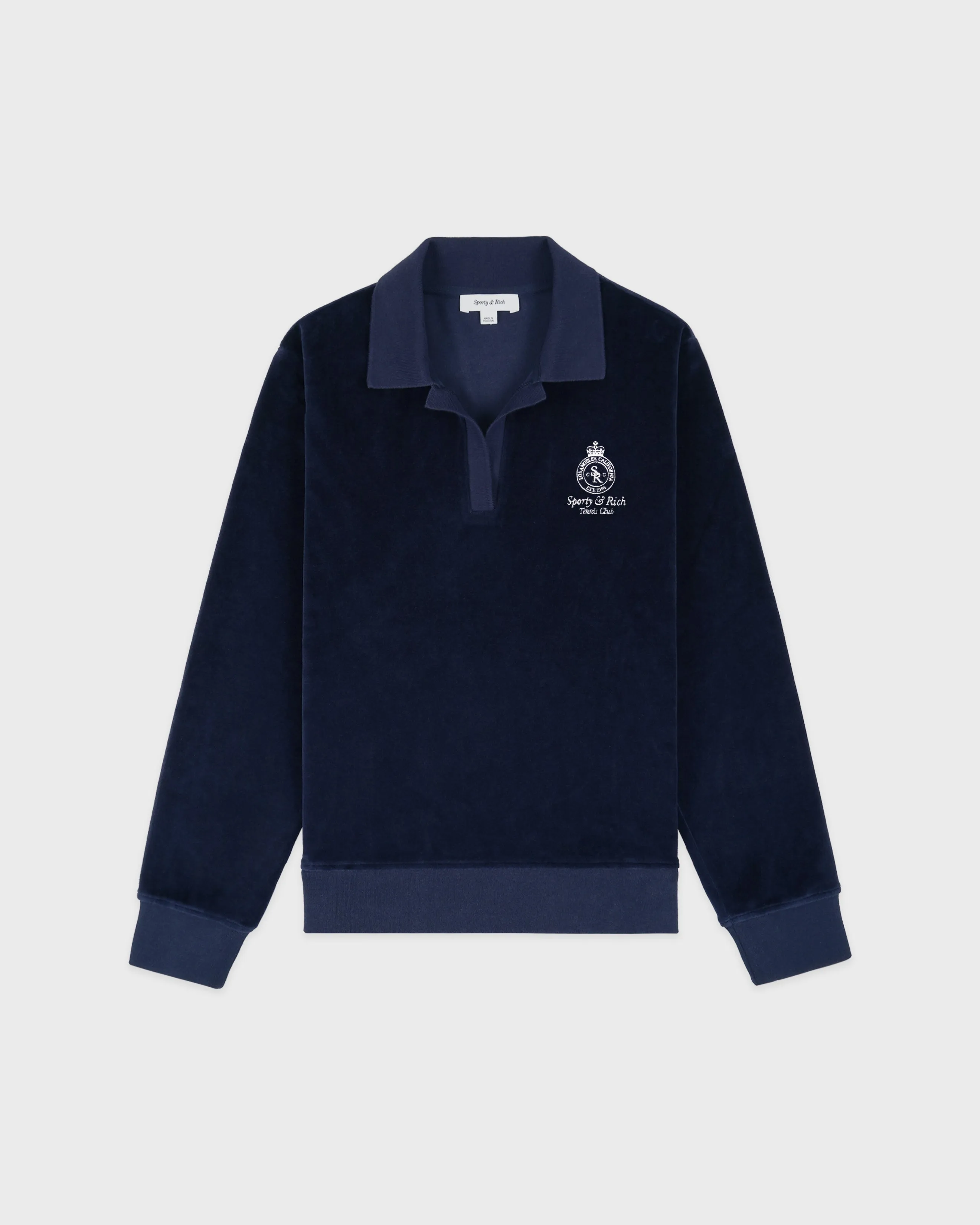 Crown Tennis Velour Polo - Navy/Ecru sold by Sporty and Rich