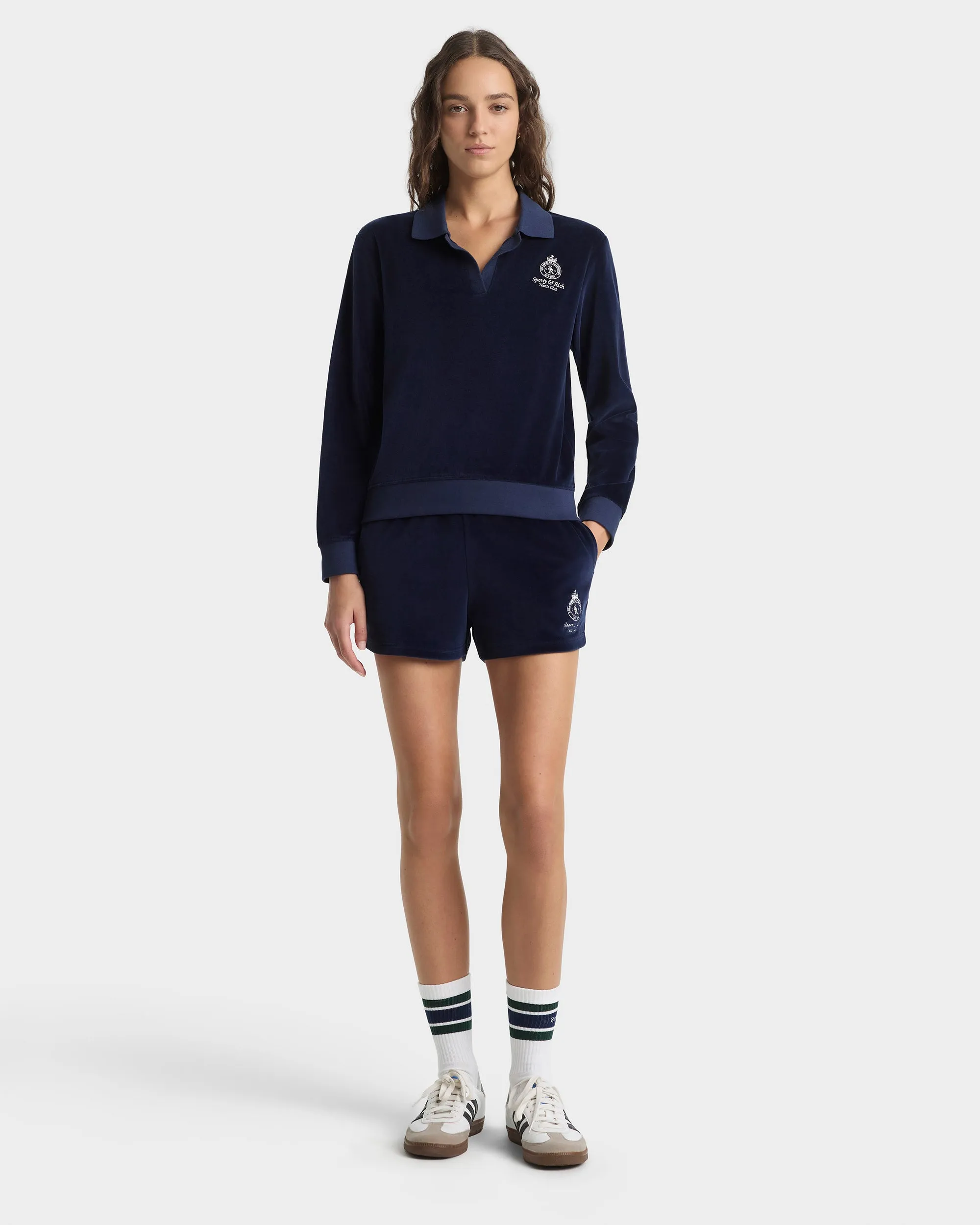 Crown Tennis Velour Polo - Navy/Ecru sold by Sporty and Rich product image thumbnail 2