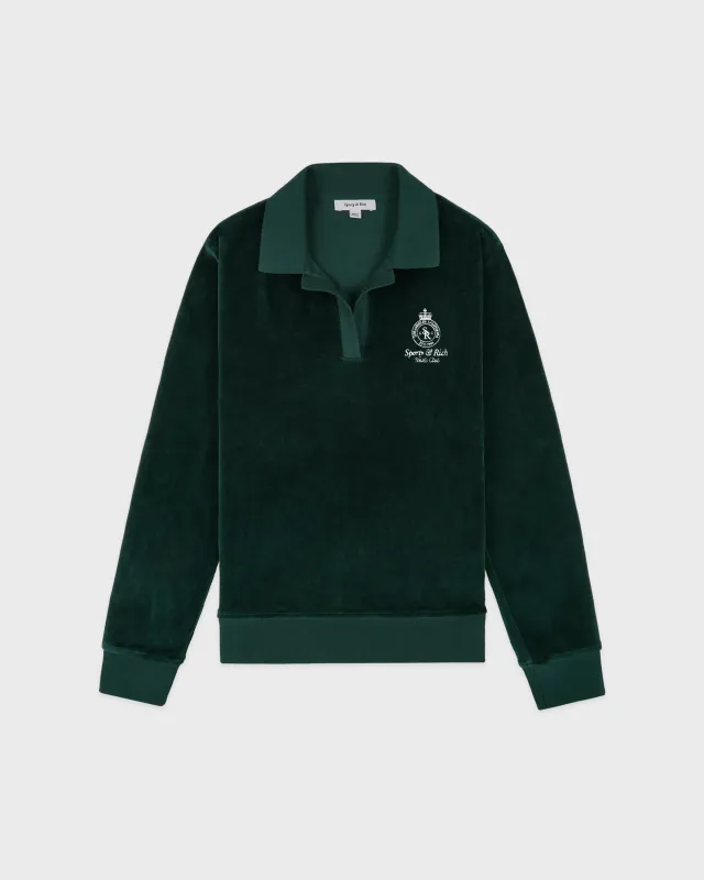 Crown Tennis Velour Polo - Forest/Ecru sold by Sporty and Rich