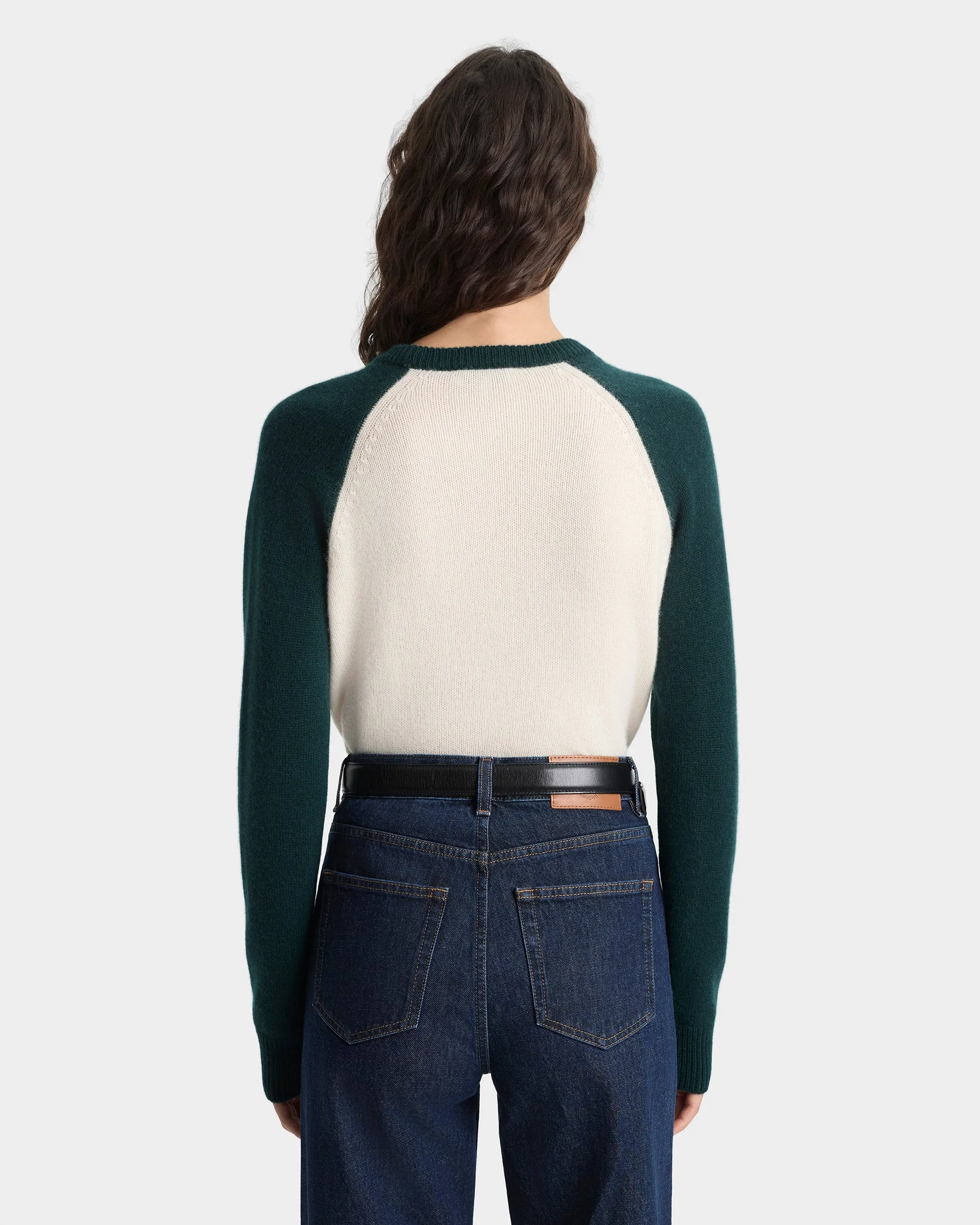 Syracuse Cashmere Baseball Sweater - Ecru/Forest sold by Sporty and Rich product image thumbnail 4
