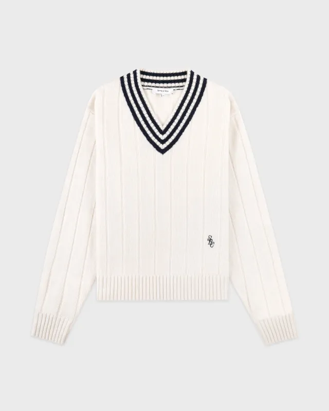 SRC Cricket Cashmere Sweater - Ecru/Navy sold by Sporty and Rich
