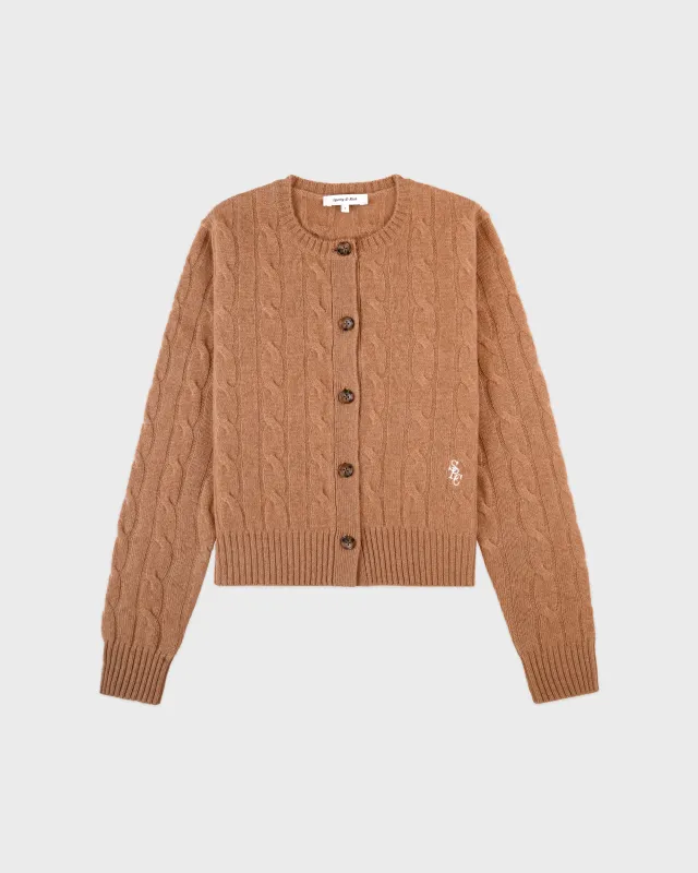 SRC Cableknit Cashmere Cardigan - Camel sold by Sporty and Rich
