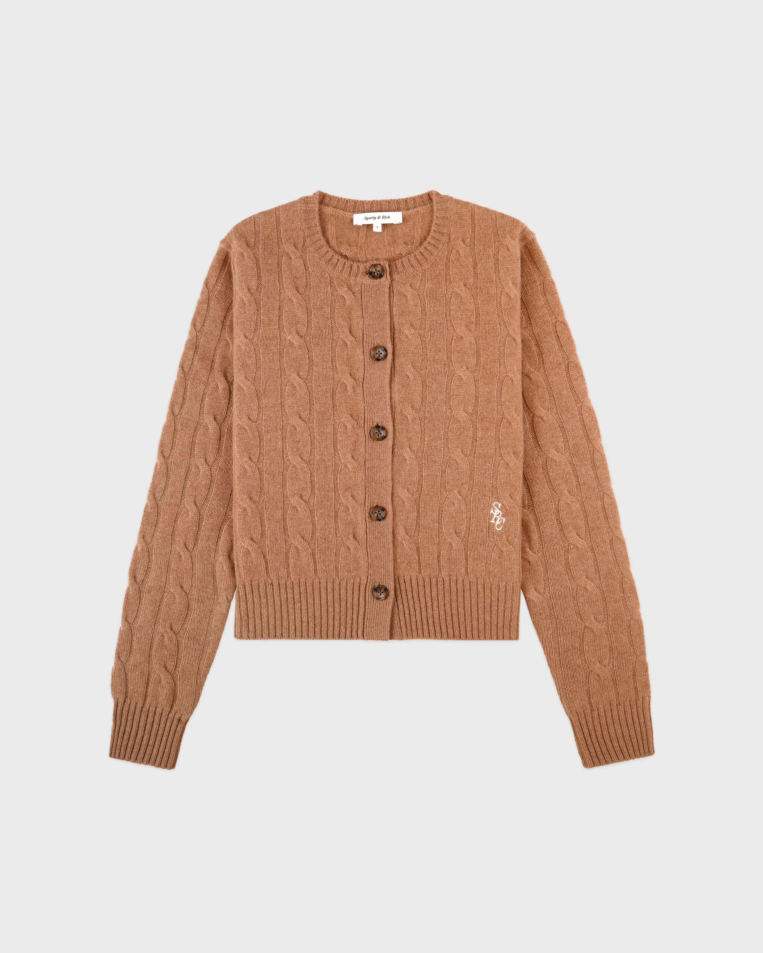 SRC Cableknit Cashmere Cardigan - Camel sold by Sporty and Rich
