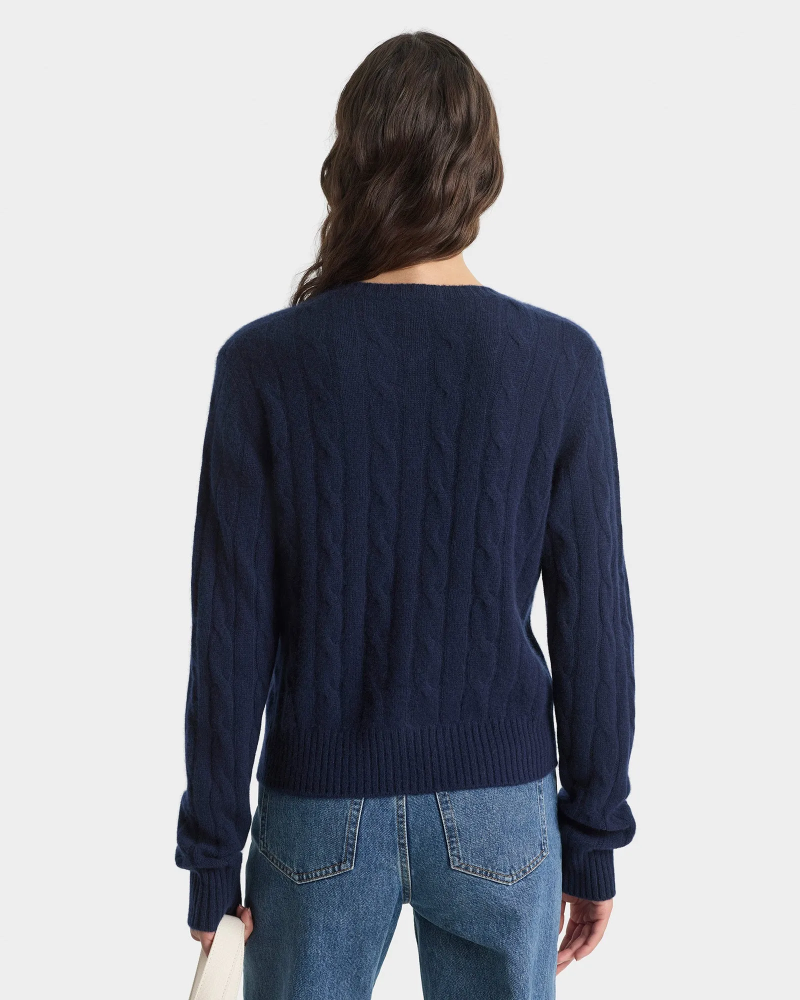 SRC Cableknit Cashmere Cardigan - Navy sold by Sporty and Rich product image thumbnail 5