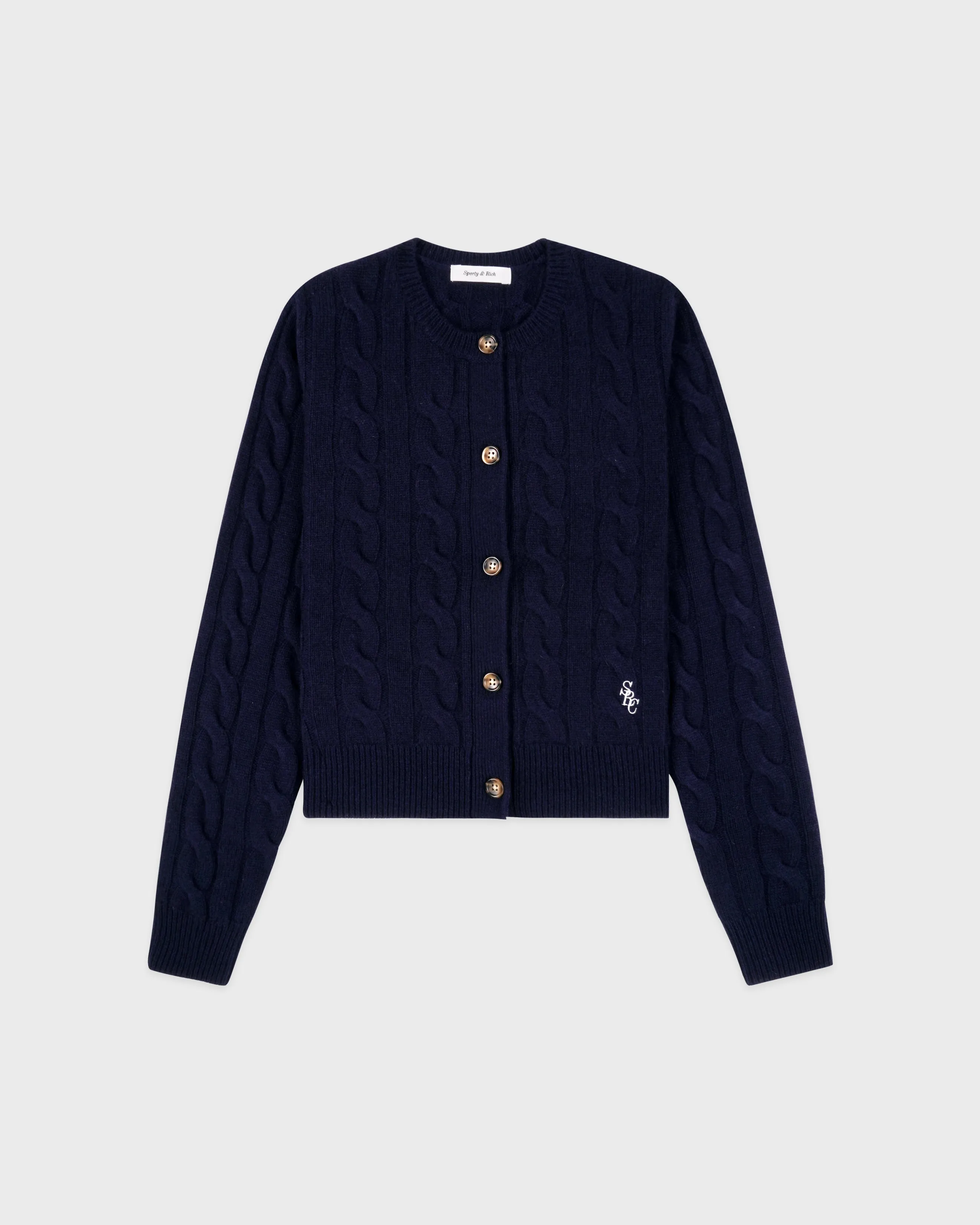 SRC Cableknit Cashmere Cardigan - Navy sold by Sporty and Rich