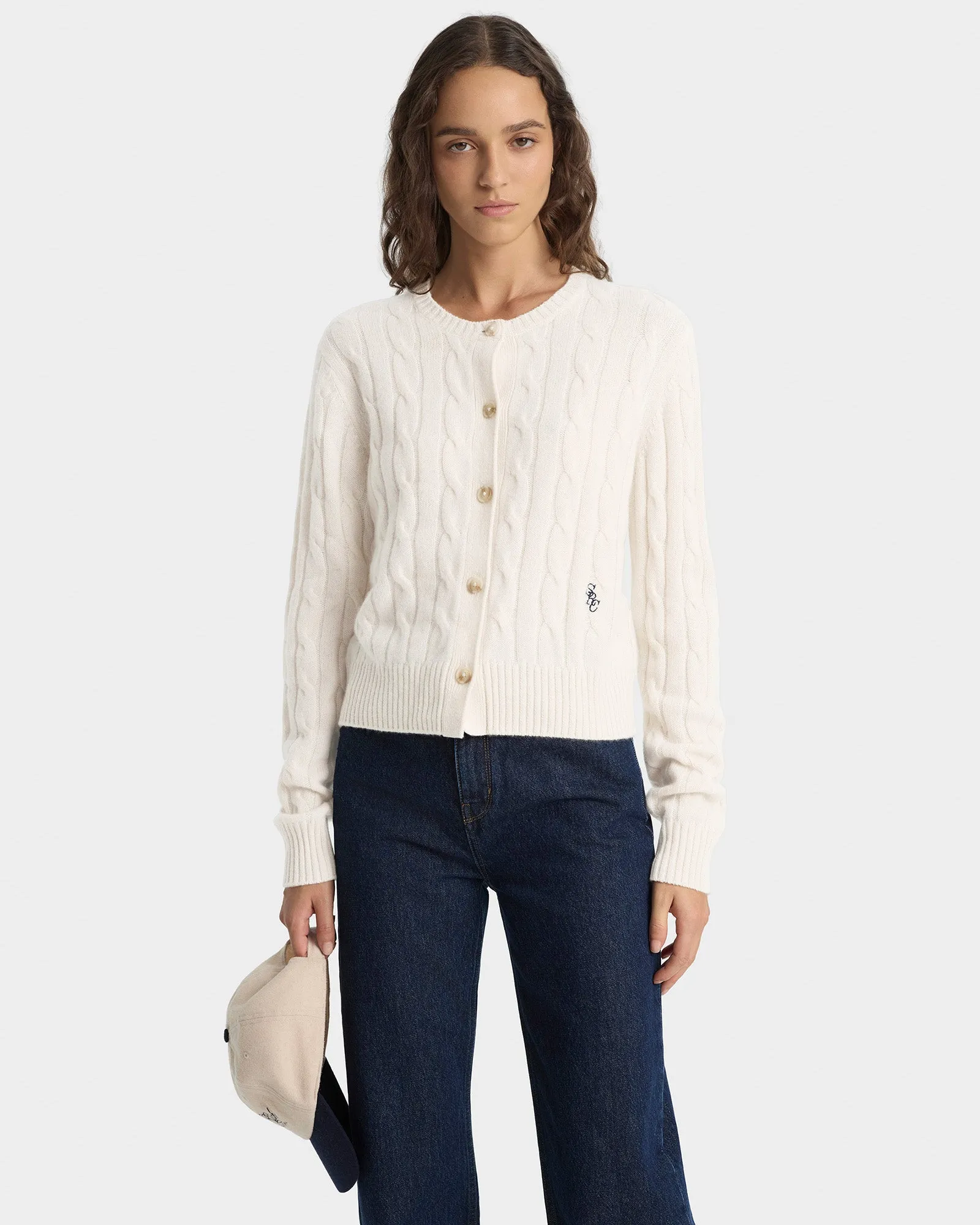 SRC Cableknit Cashmere Cardigan - Ecru sold by Sporty and Rich product image thumbnail 2