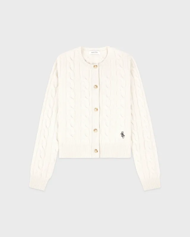SRC Cableknit Cashmere Cardigan - Ecru sold by Sporty and Rich