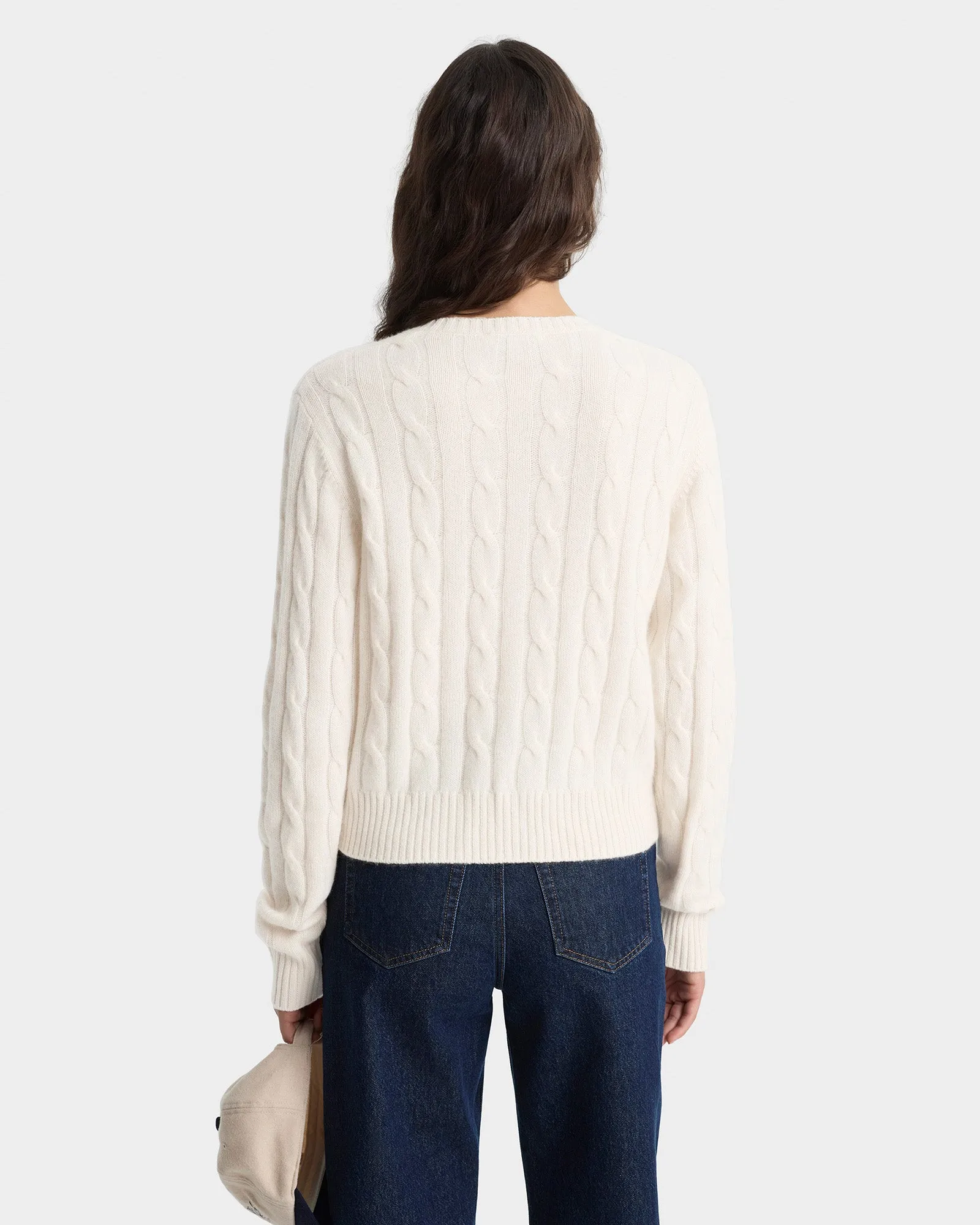 SRC Cableknit Cashmere Cardigan - Ecru sold by Sporty and Rich product image thumbnail 4