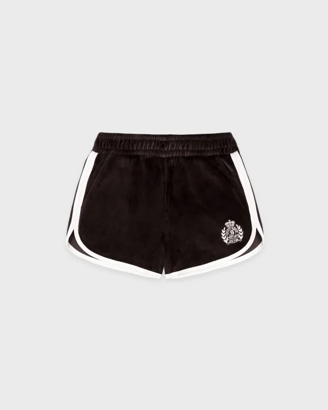 NY Crest Velour Track Short - Chocolate sold by Sporty and Rich