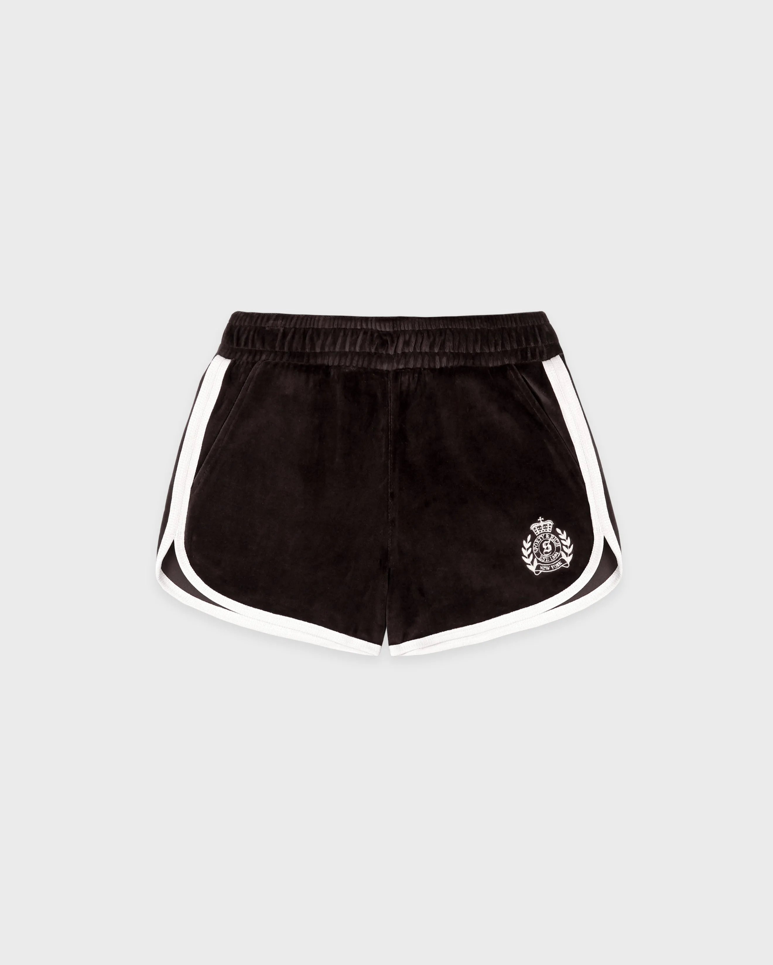 NY Crest Velour Track Short - Chocolate sold by Sporty and Rich