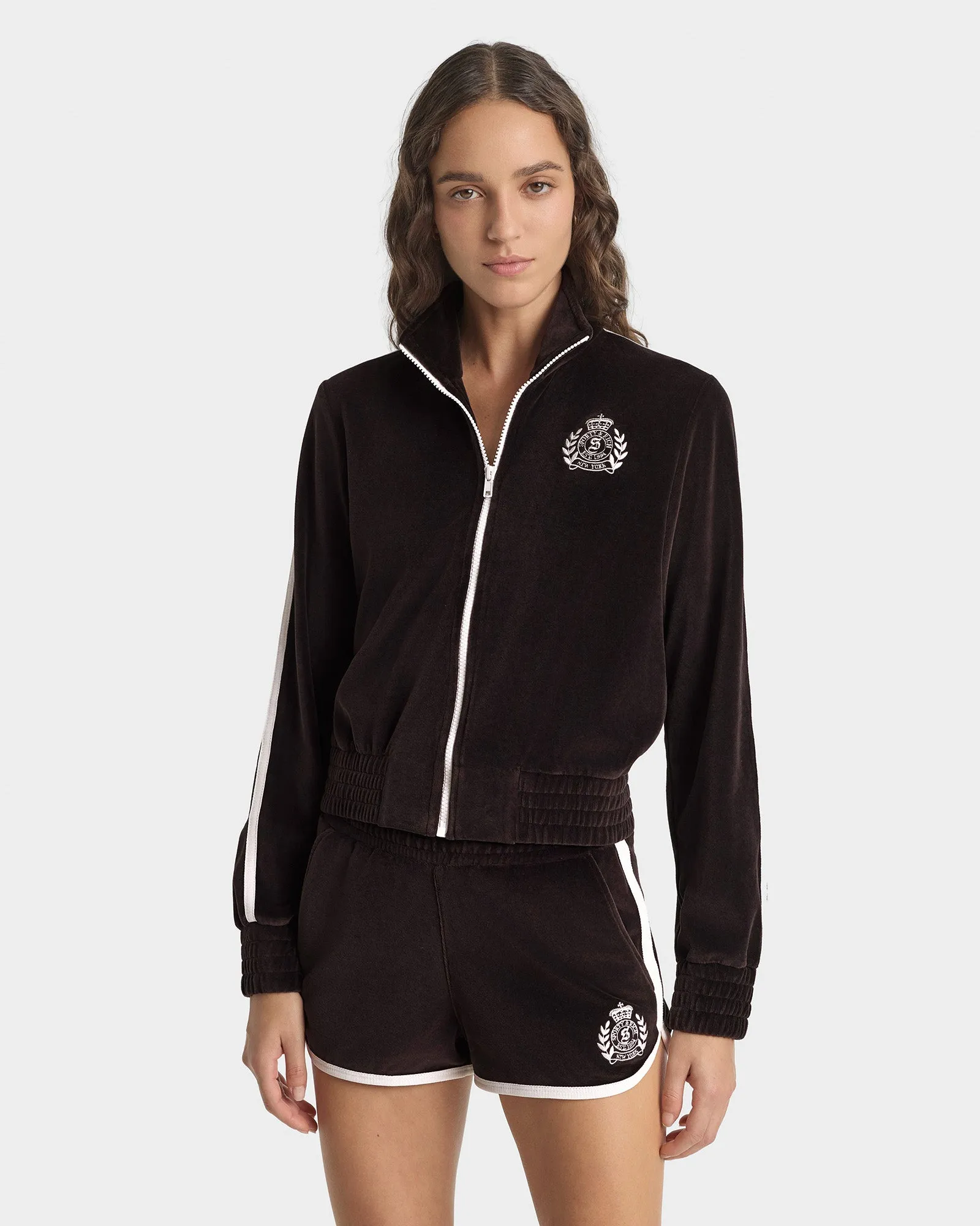 NY Crest Velour Track Short - Chocolate sold by Sporty and Rich product image thumbnail 2