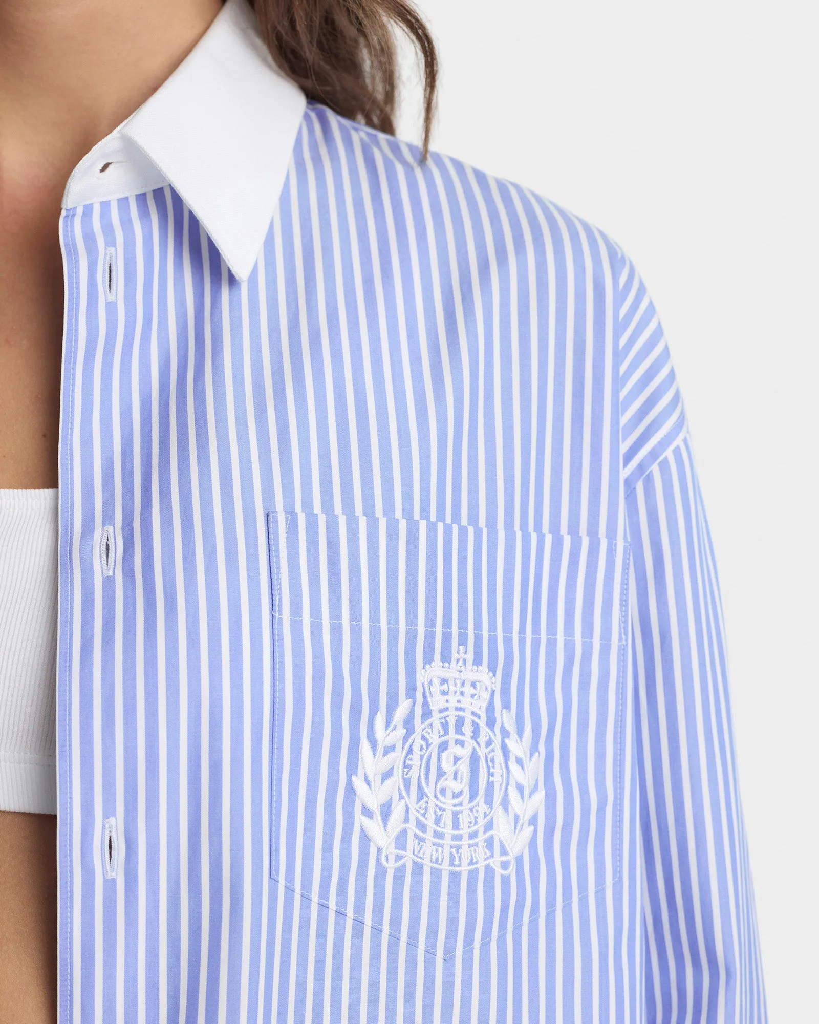 NY Crest Oversized Shirt - Navy Stripe sold by Sporty and Rich product image thumbnail 3