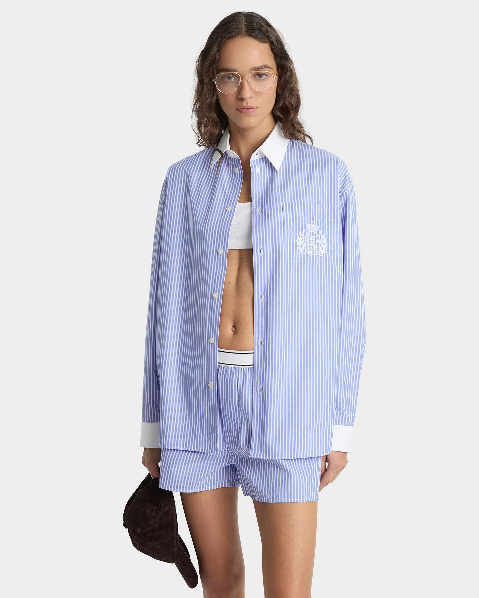 NY Crest Oversized Shirt - Navy Stripe sold by Sporty and Rich product image thumbnail 2