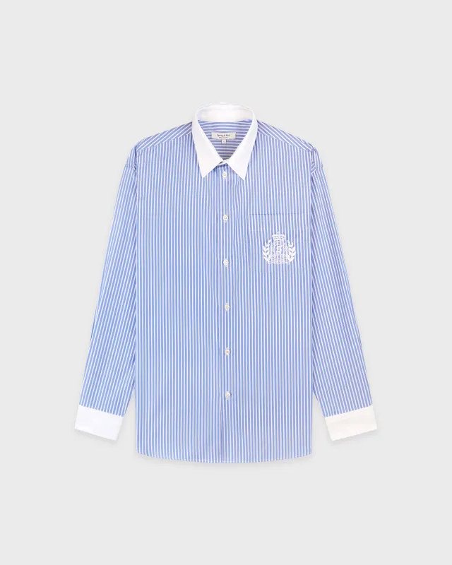 NY Crest Oversized Shirt - Navy Stripe sold by Sporty and Rich