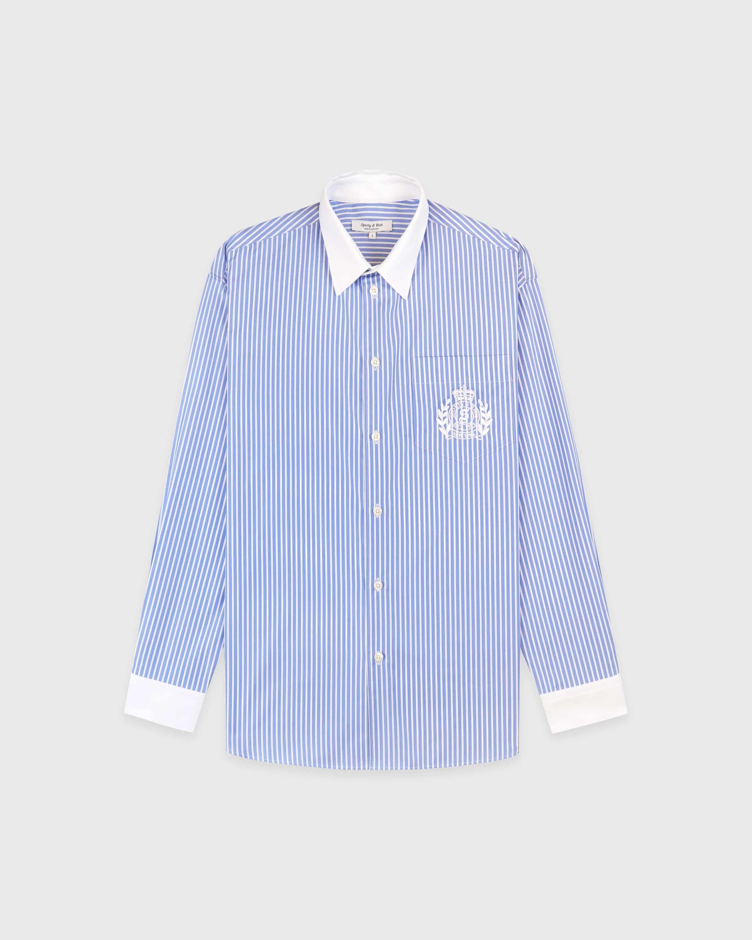 NY Crest Oversized Shirt - Navy Stripe sold by Sporty and Rich