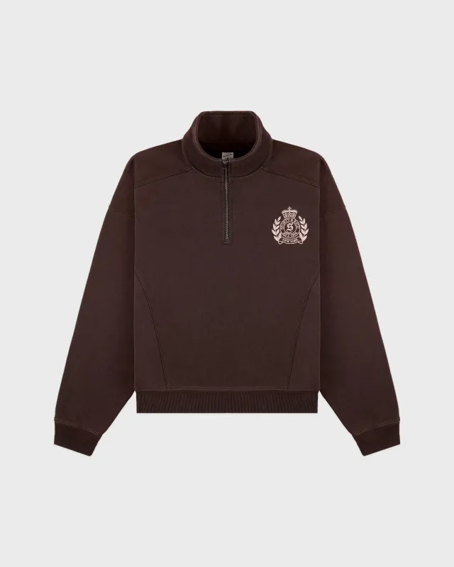 NY Crest Embroidered Quarter Zip - Chocolate sold by Sporty and Rich