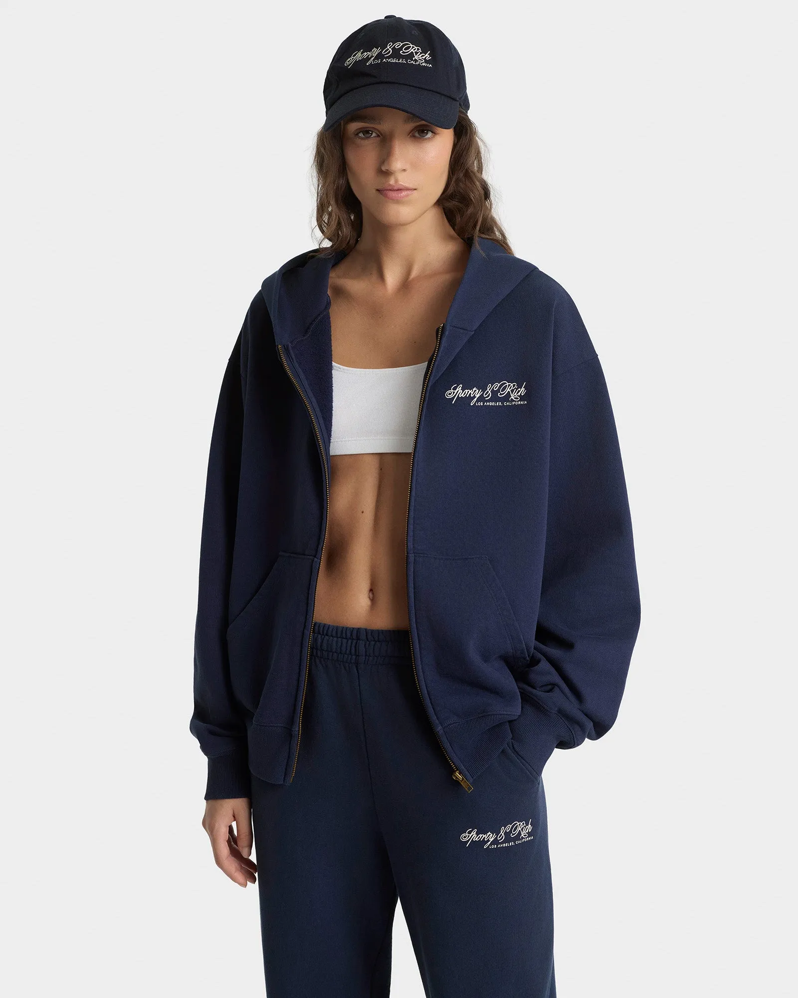 International Zip Hoodie - Navy sold by Sporty and Rich product image thumbnail 4