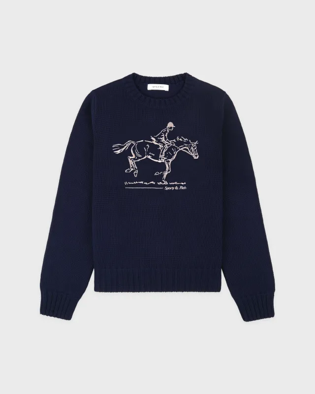 Horse Knitted Sweater - Navy sold by Sporty and Rich