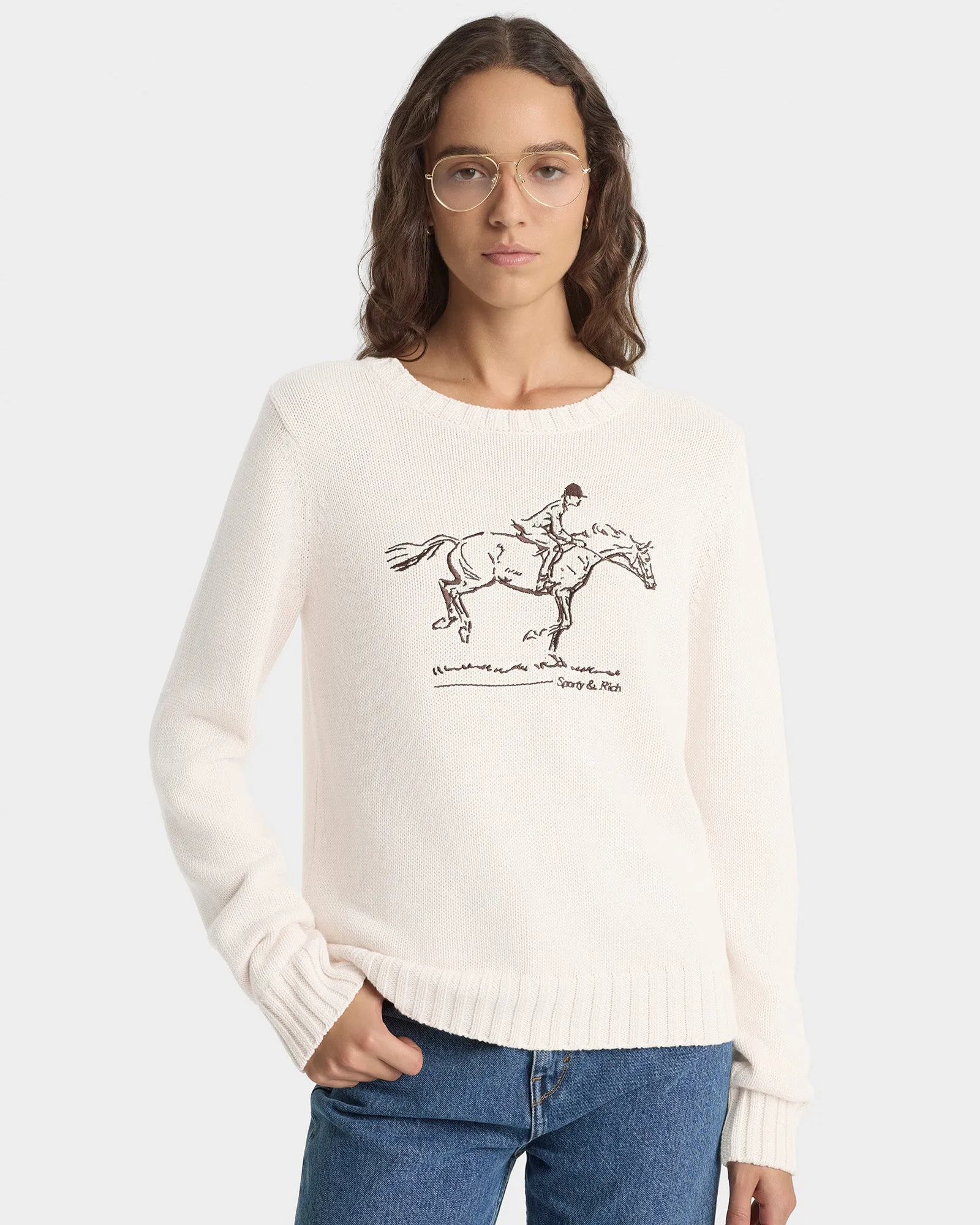 Horse Knitted Sweater - Ecru/Chocolate sold by Sporty and Rich product image thumbnail 2
