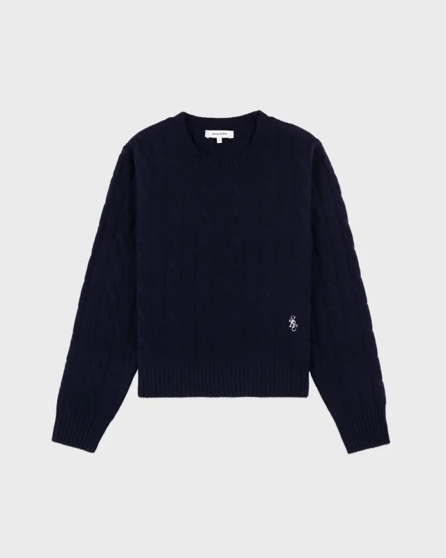 SRC Cableknit Cashmere Sweater - Navy sold by Sporty and Rich